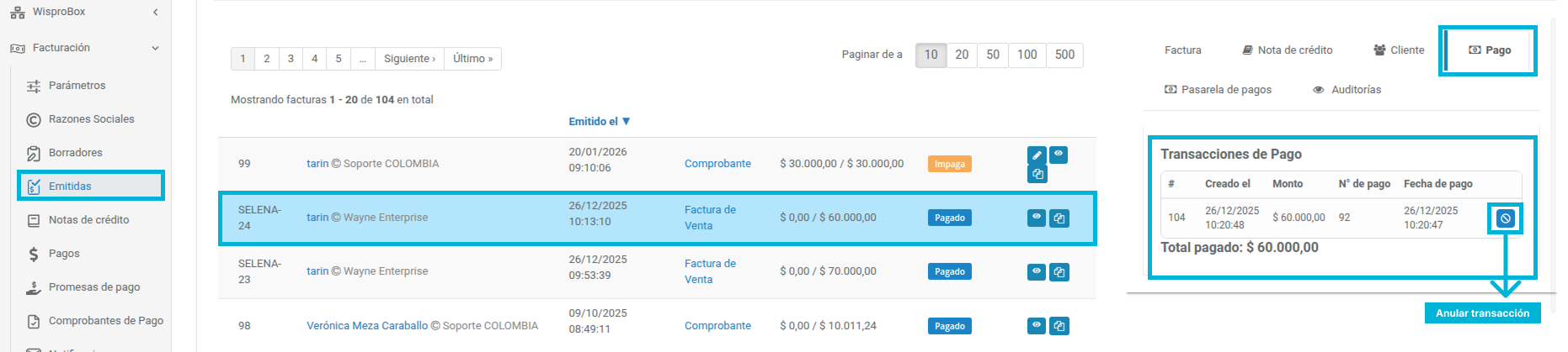 Paso a paso para desvincular una transacción