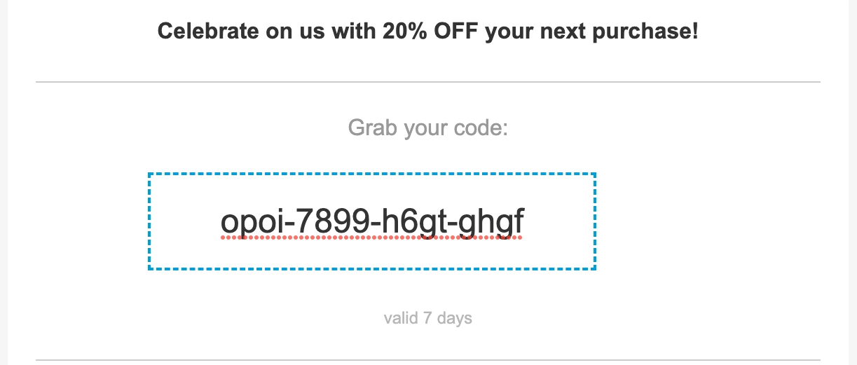 Promo code inserted in the email