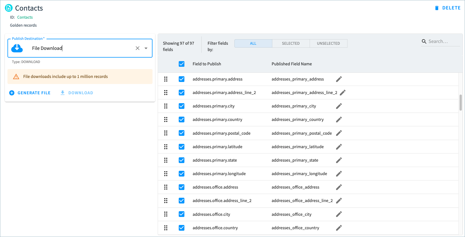 Publish configuration address attributes