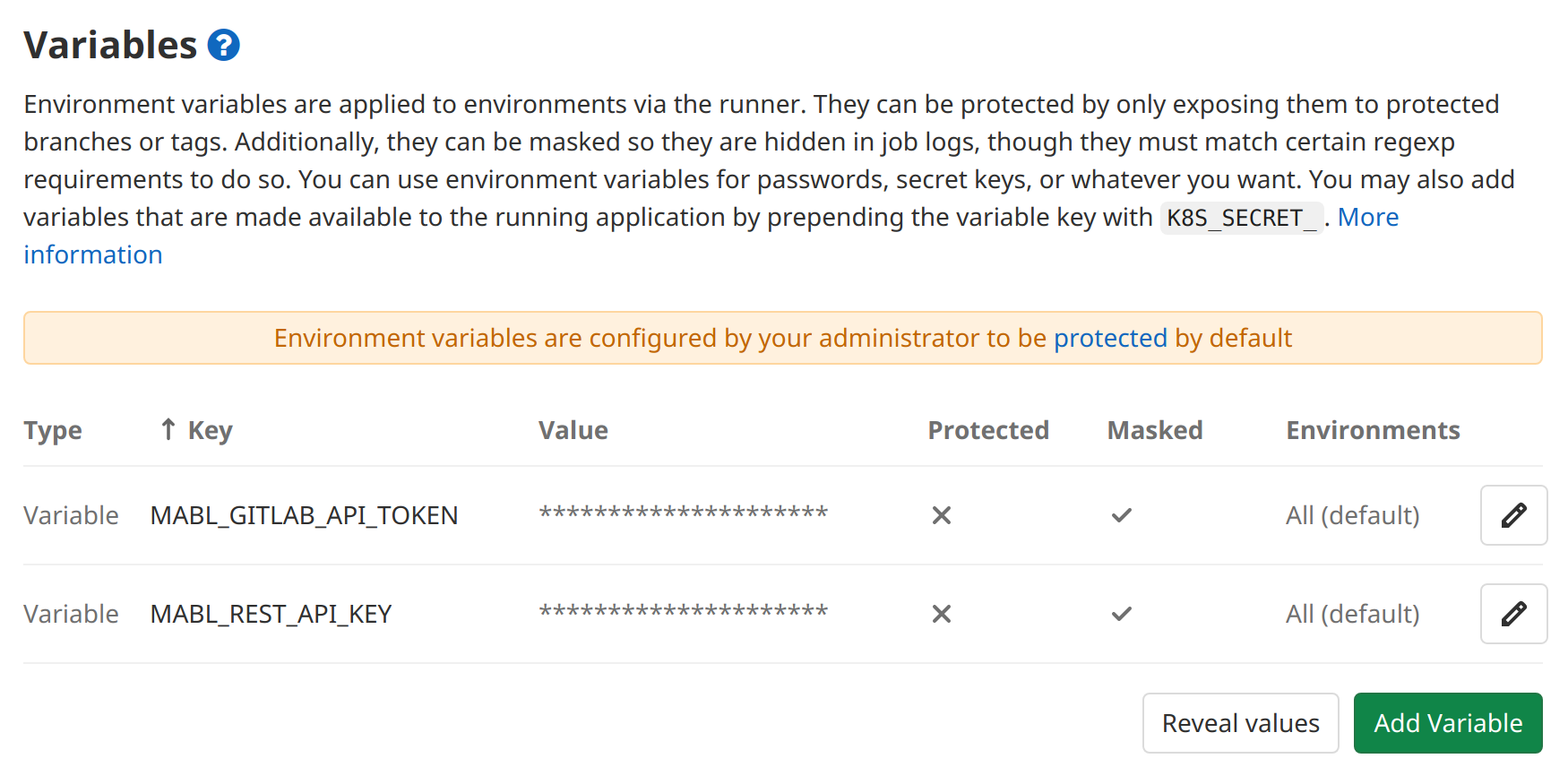 Add the mabl secrets to your GitLab project