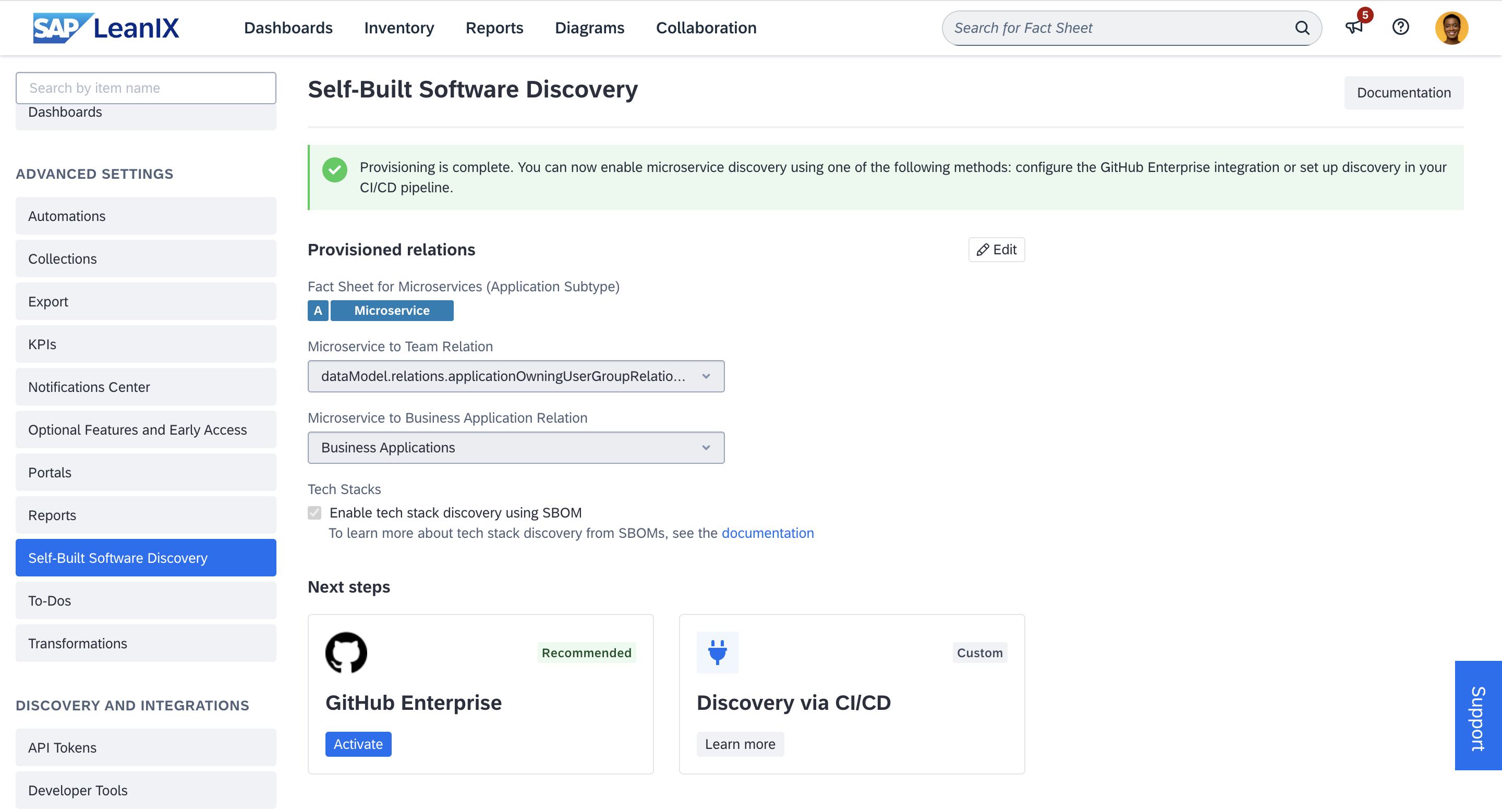 Configuring Relations Between Microservice to Team and Business Application Fact Sheet Types