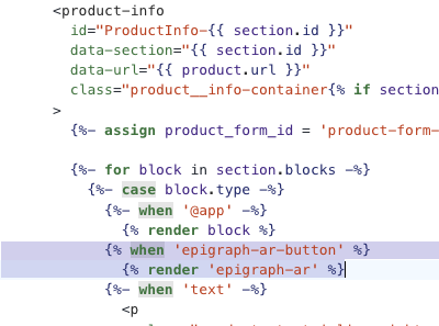 Adding the Epigraph-AR block to the Product Info Section