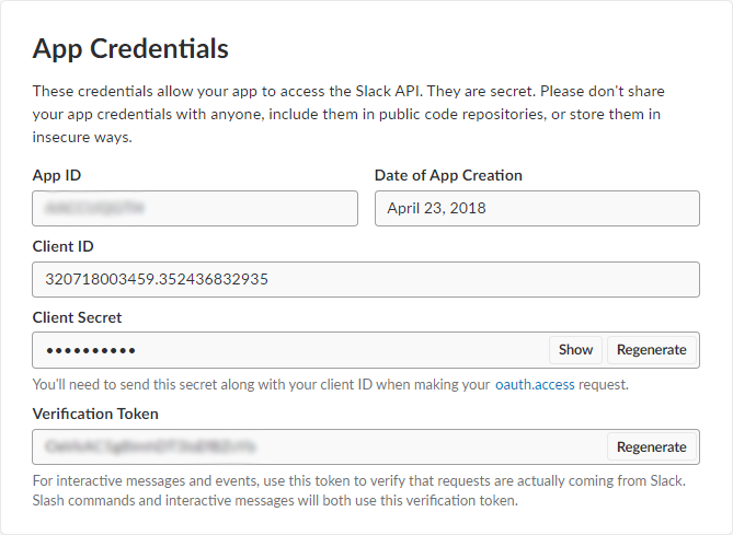 Figure 1.4: Slack App Credentials