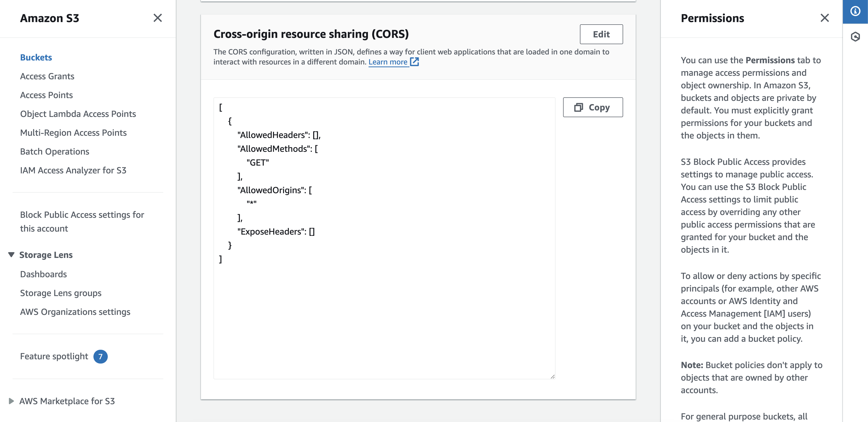 Figure 5. Metadata bucket CORS settings.