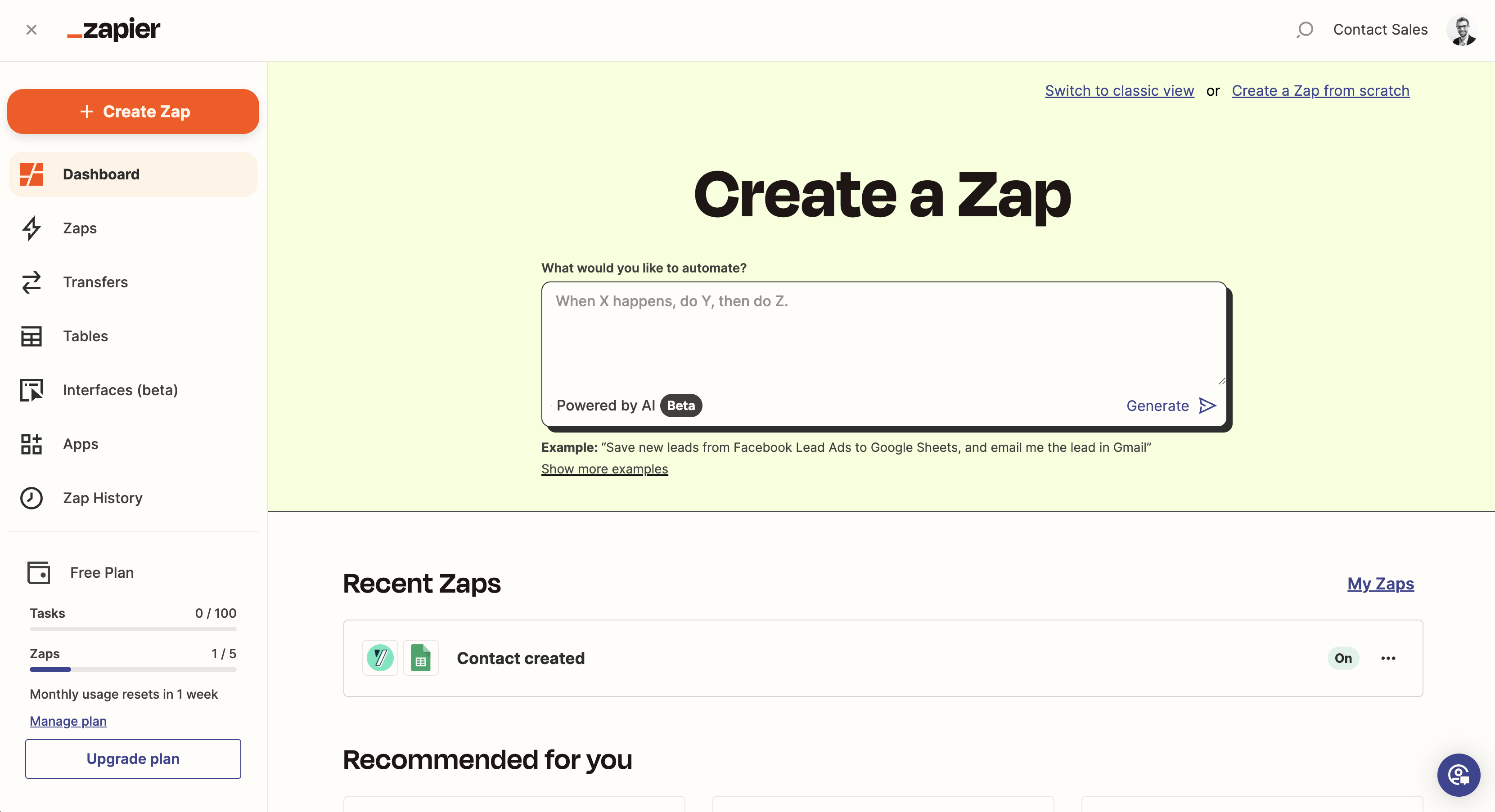 Zapier Home page to create a Zap with Yousign
