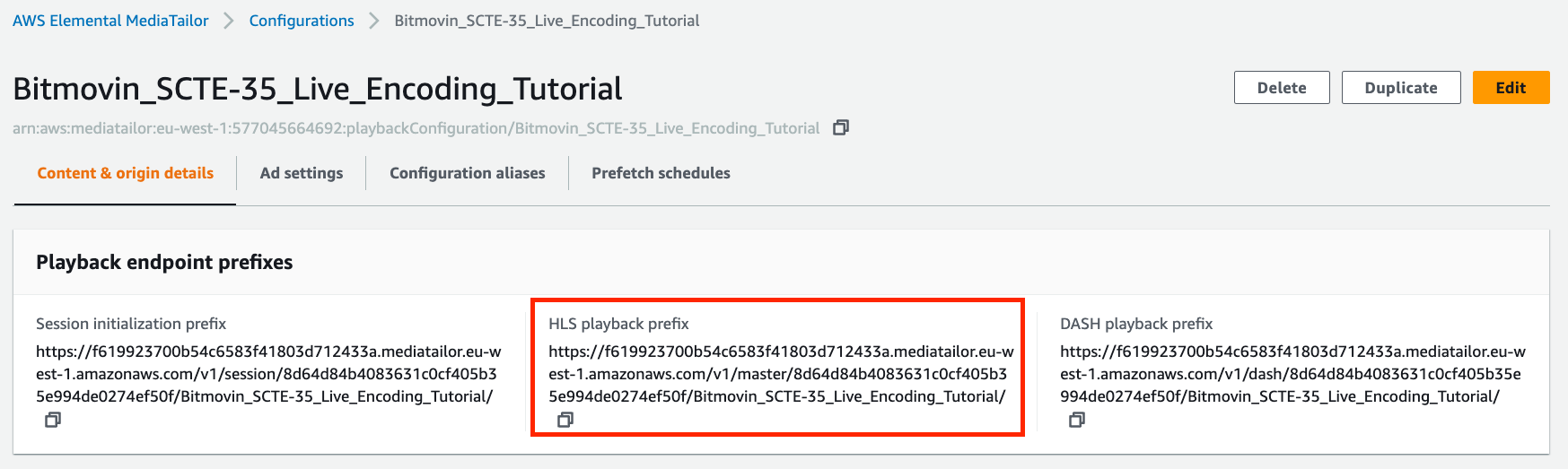 AWS MediaTailor - Playback URL