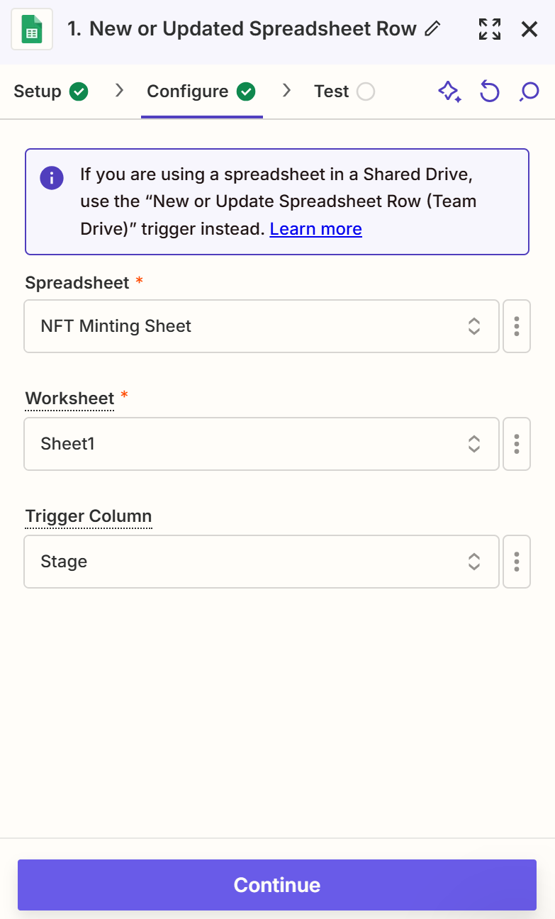 Configure Google Sheets Trigger