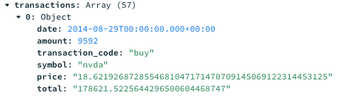 Example nested transaction data in Mongo Atlas