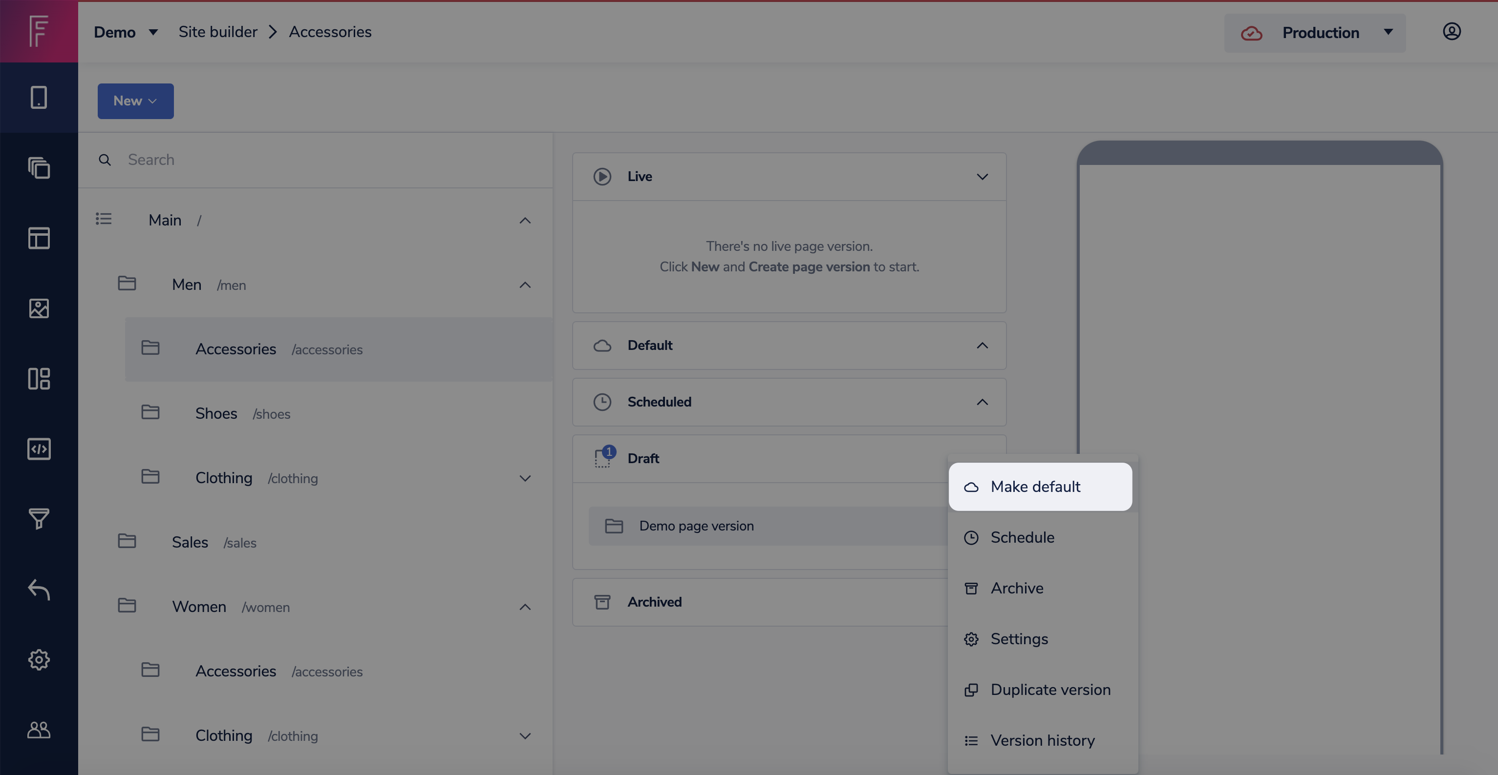 Select make default to make page version live.png
