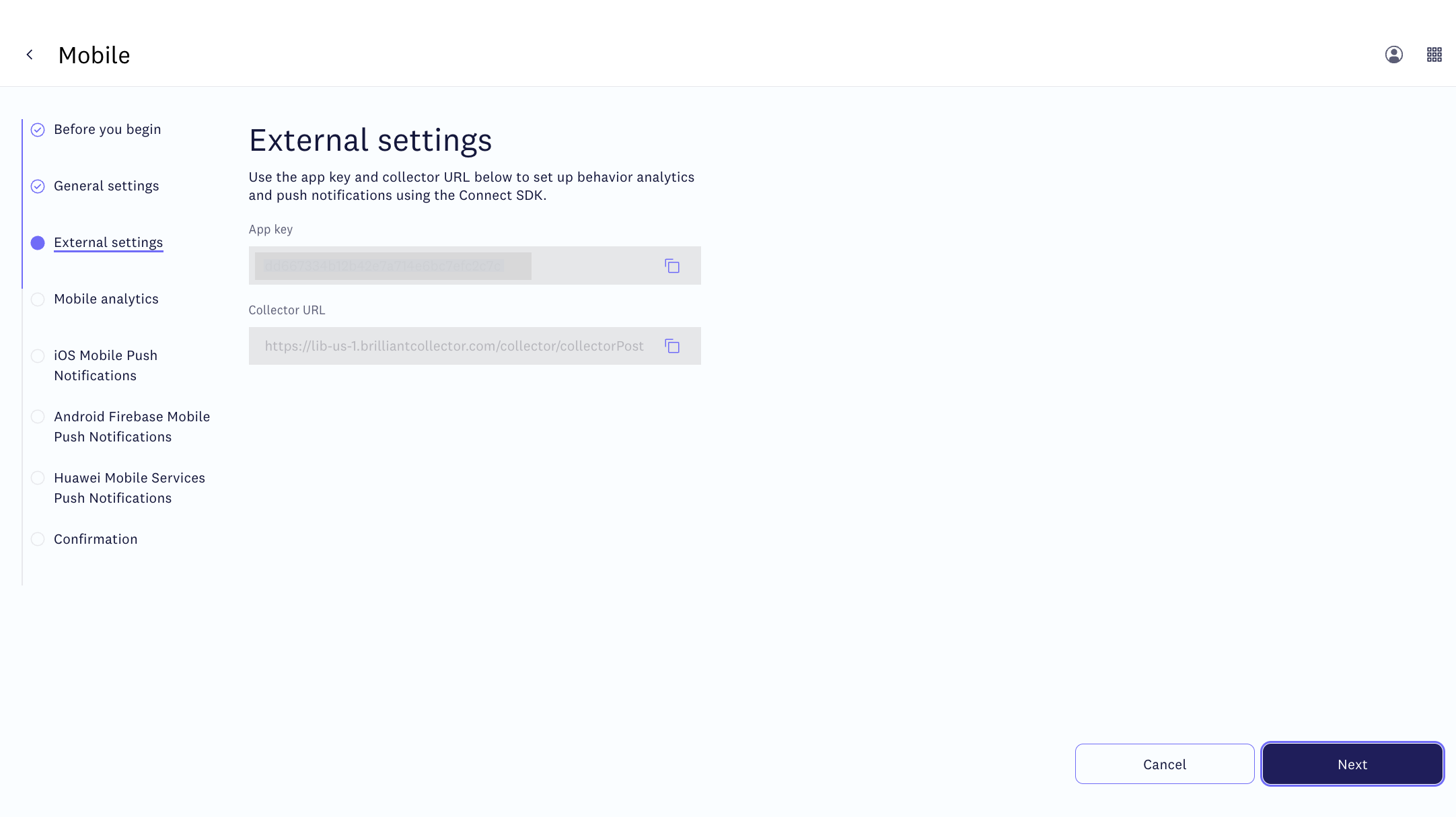 External settings for mobile app