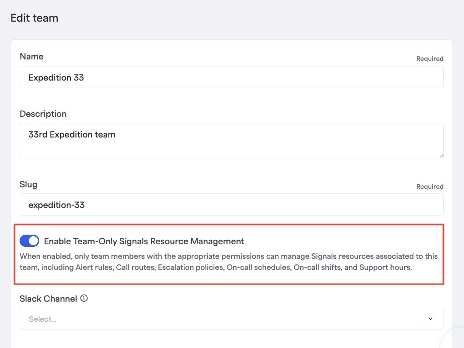 Restricting the modification of a team's Signals configurations to only within the team