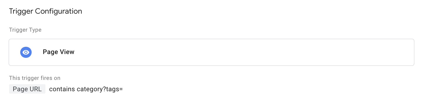 a sample triggering condition for viewTagPage event on GTM