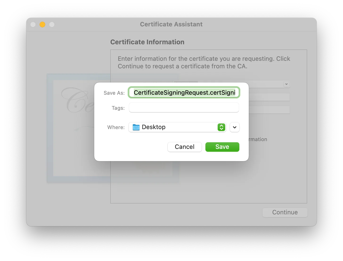 Certificate request 