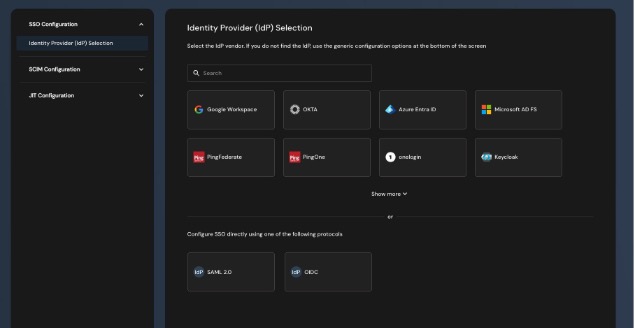 Identity provider selection screen