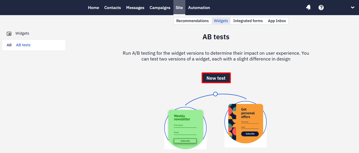 New test button