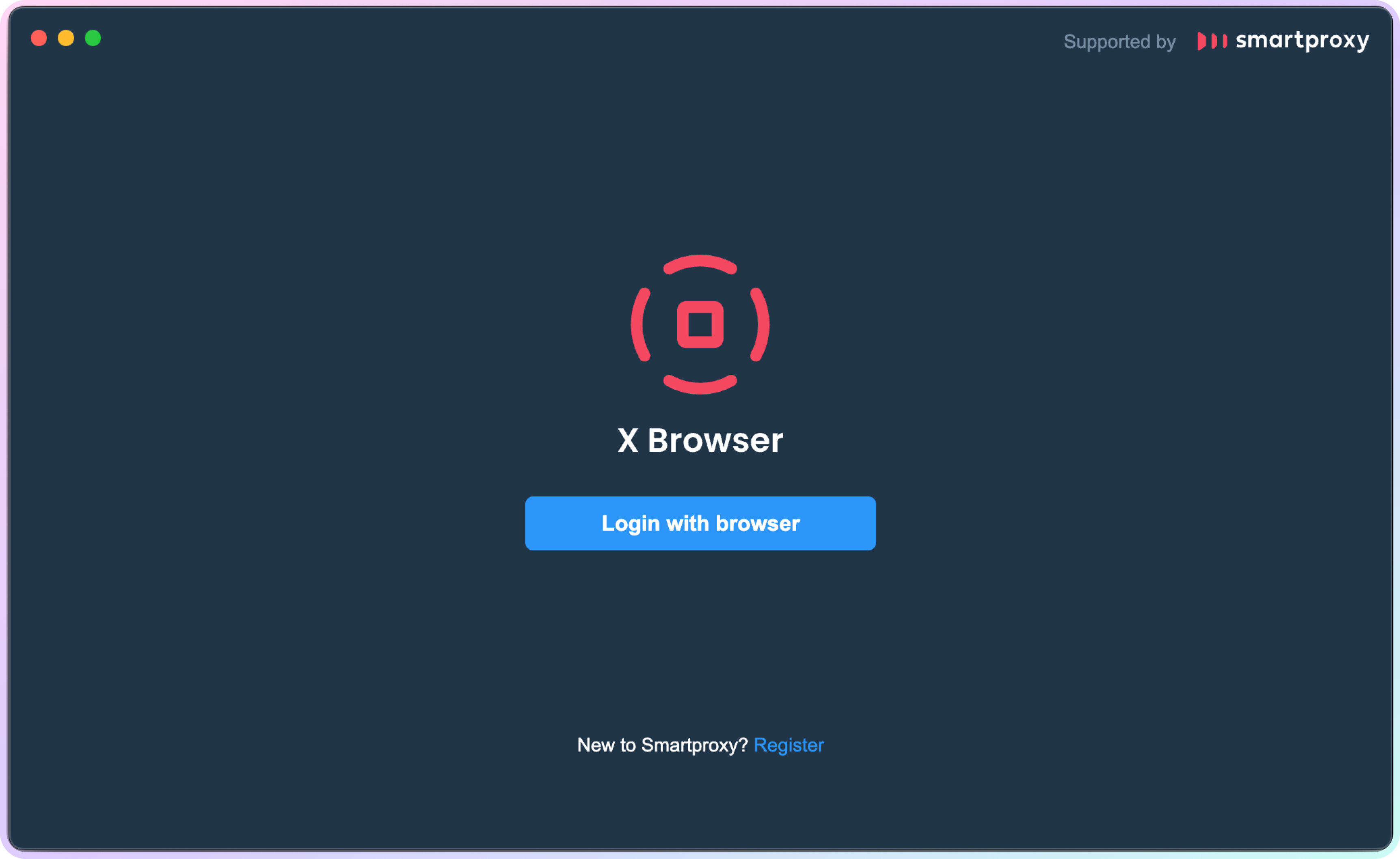 X Browser – loggin in.