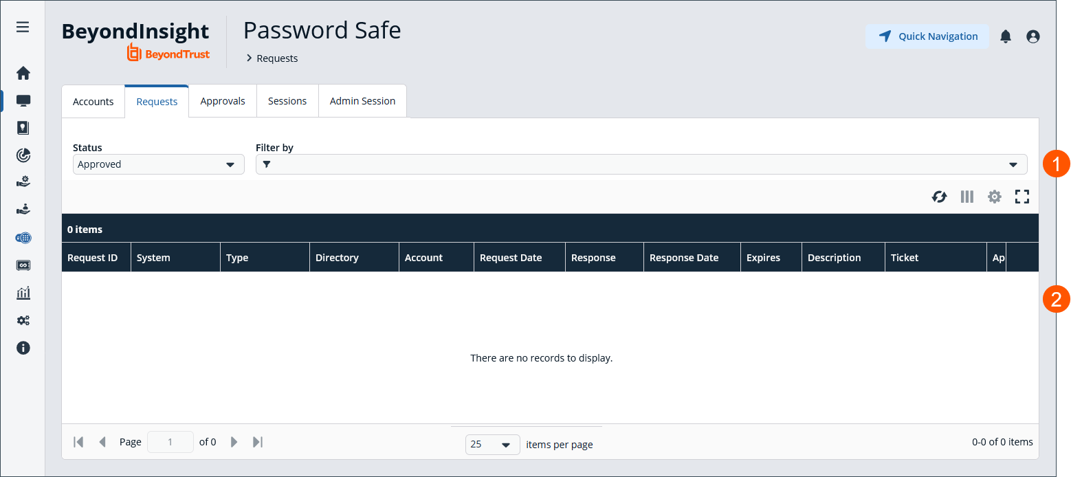 Password Safe Cloud Requests tab
