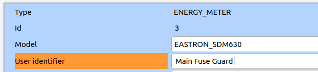 Energy meter settings with UserIdentifier field