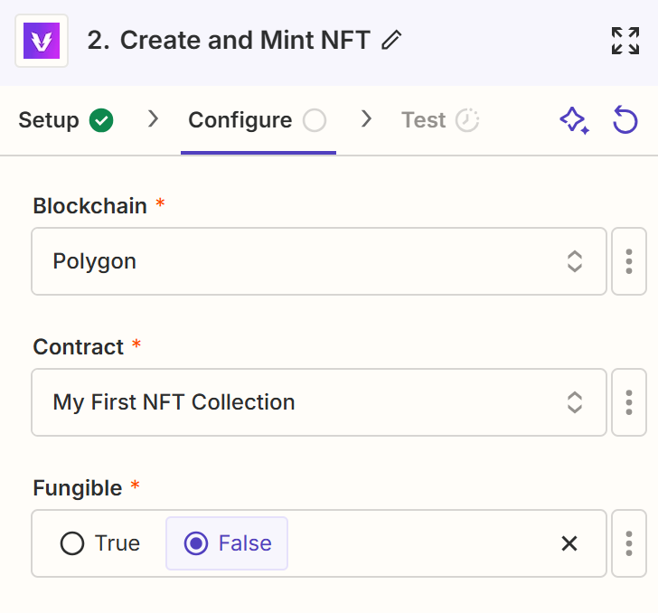 Select blockchain and NFT contract address