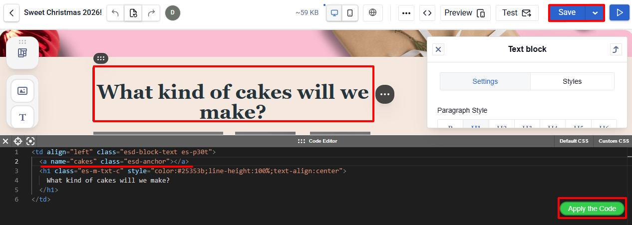 Anchor HTML code example