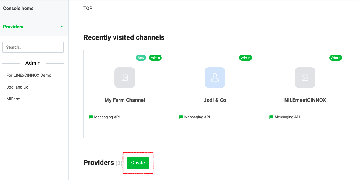 Create a LINE Provider and add a Channel