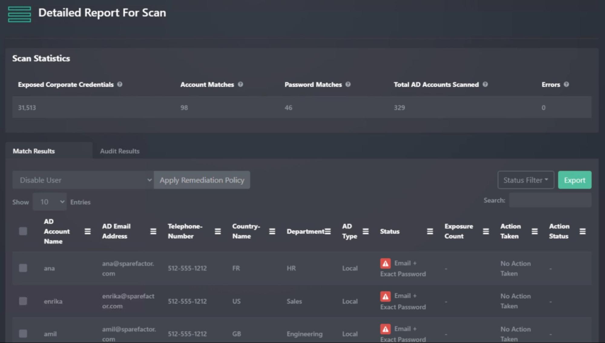 Detailed Report Screen