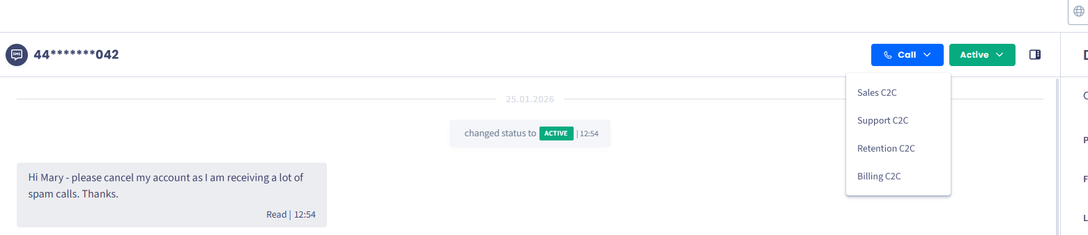 Screenshot of Click2Call channels list