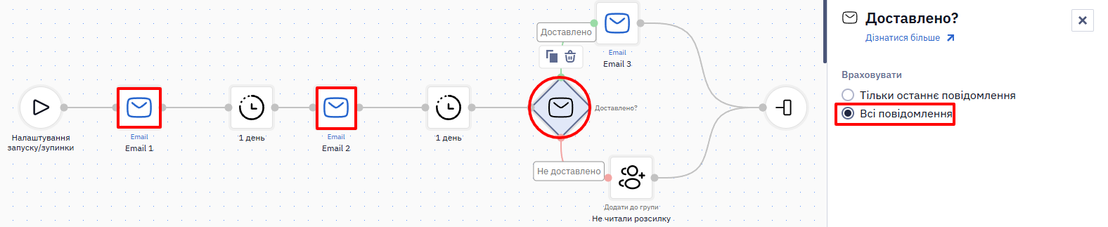 Умова перевірки статусу всіх повідомлень у сценарії