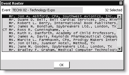 Example of the Event Roster window