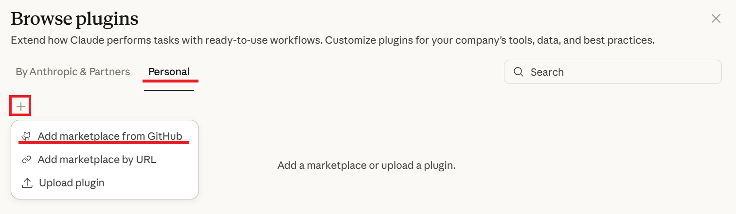 Add marketplace from GitHub
