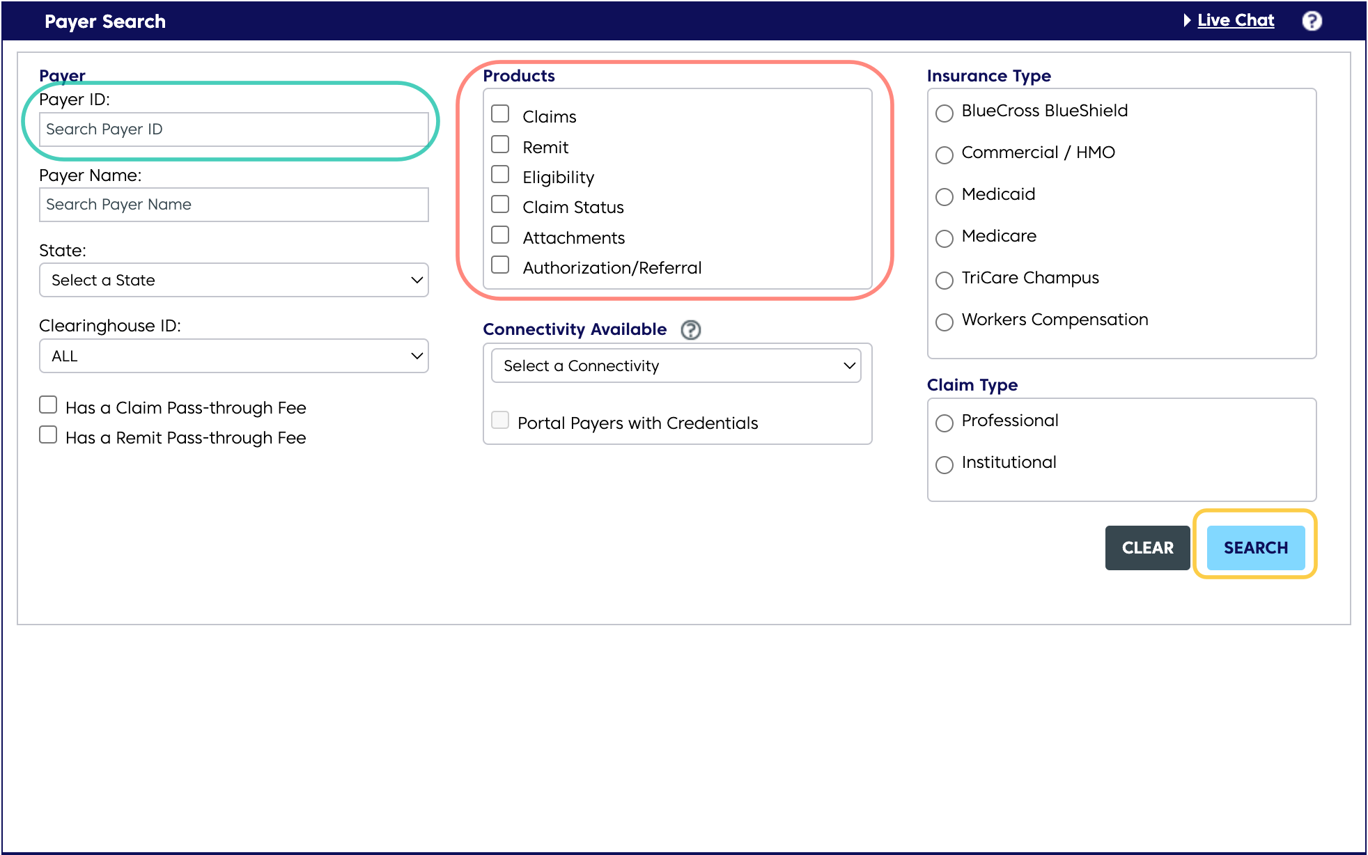 Payer Search in ConnectCenter