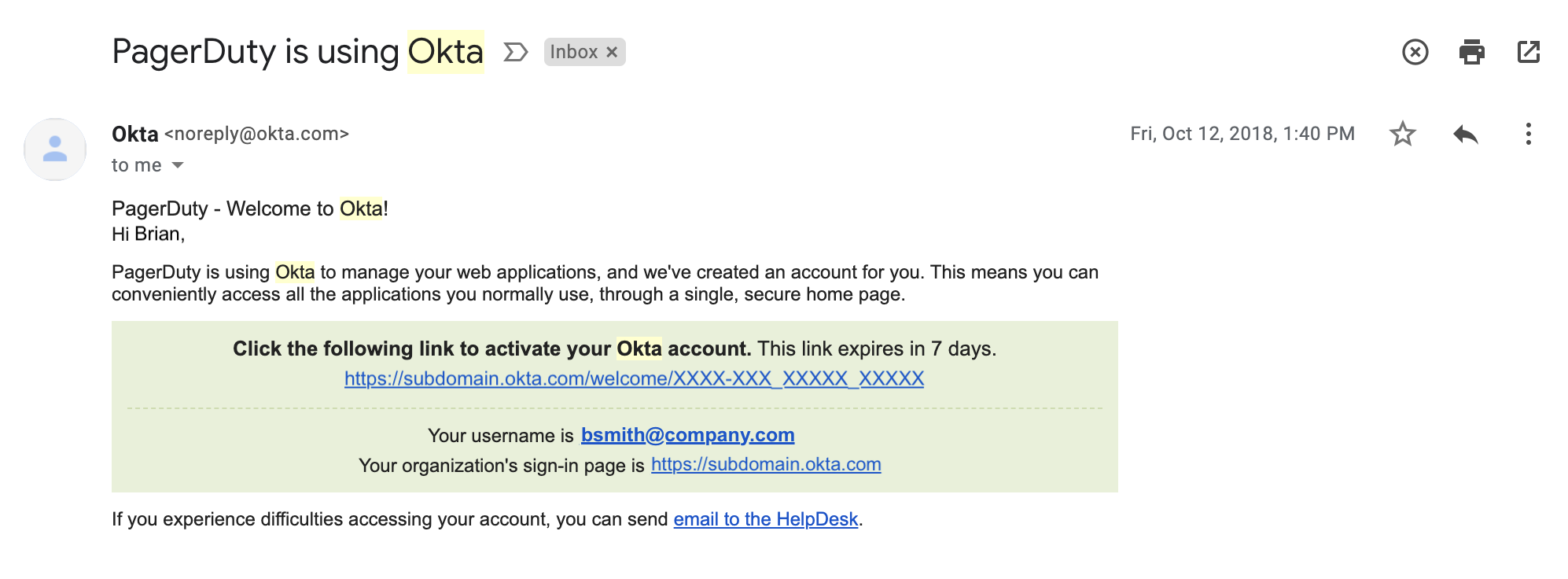 Okta welcome email