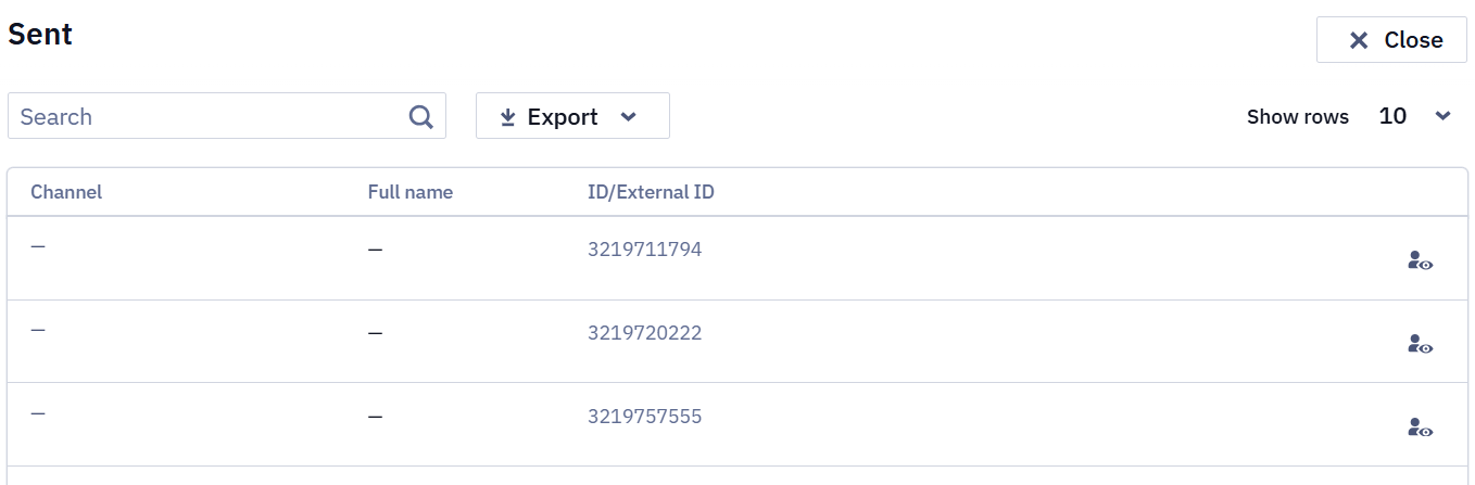 Contact list window opened by clicking a report item