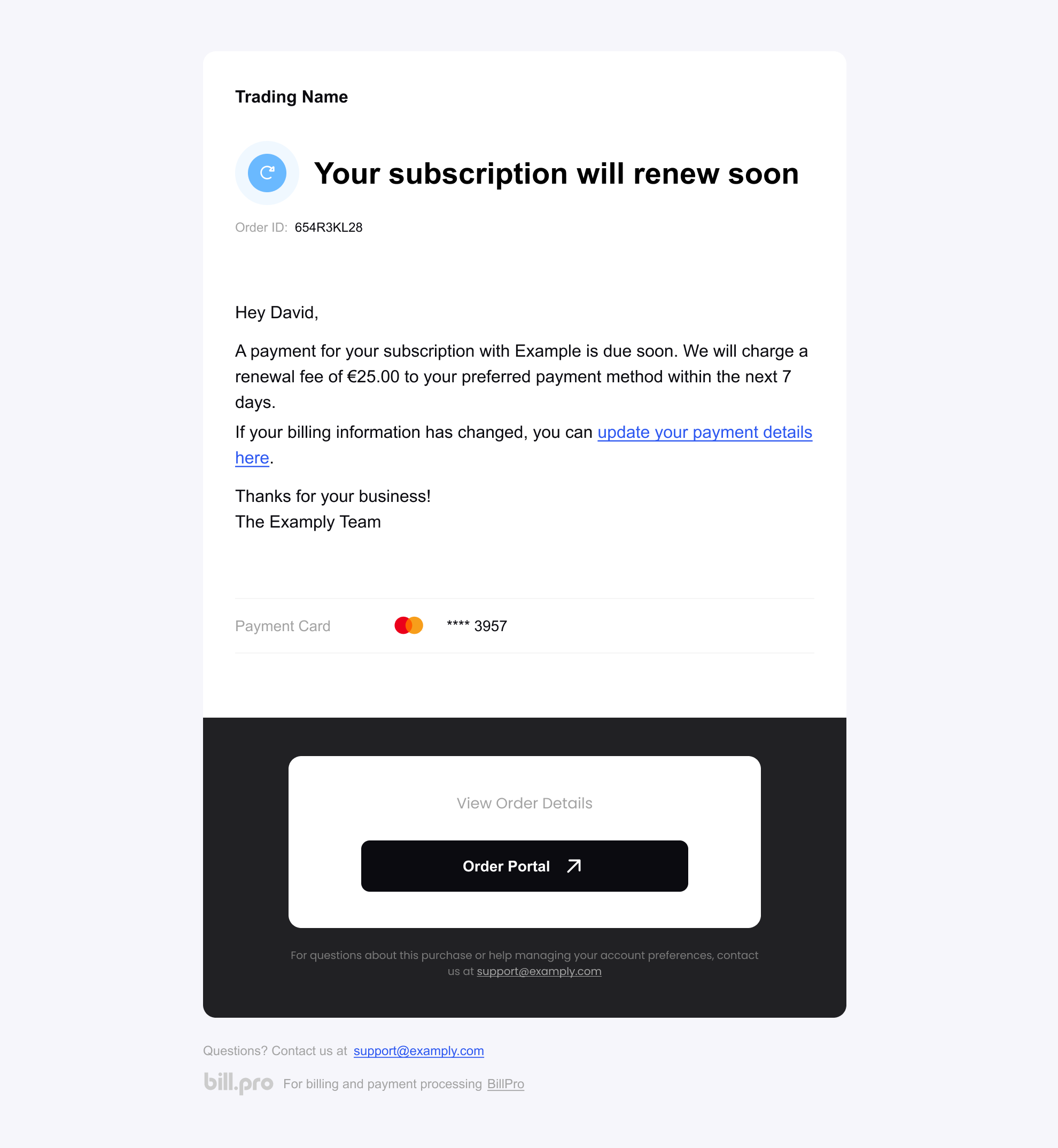 The subscription renewal email