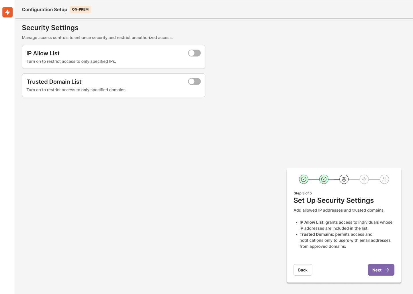 On-Prem Security Settings