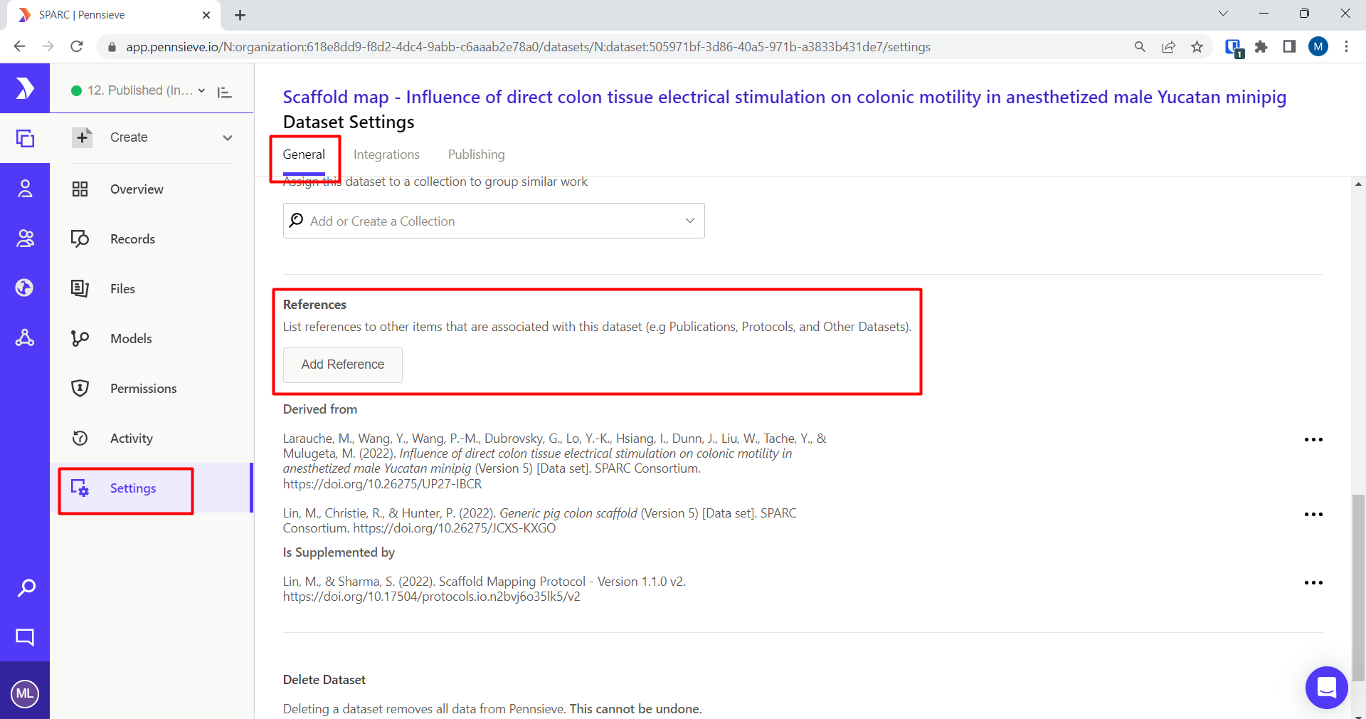 Figure 2. Adding reference to the original dataset and generic organ scaffold dataset.