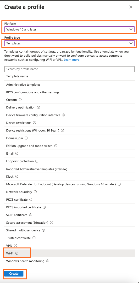 Create Wi-Fi profile