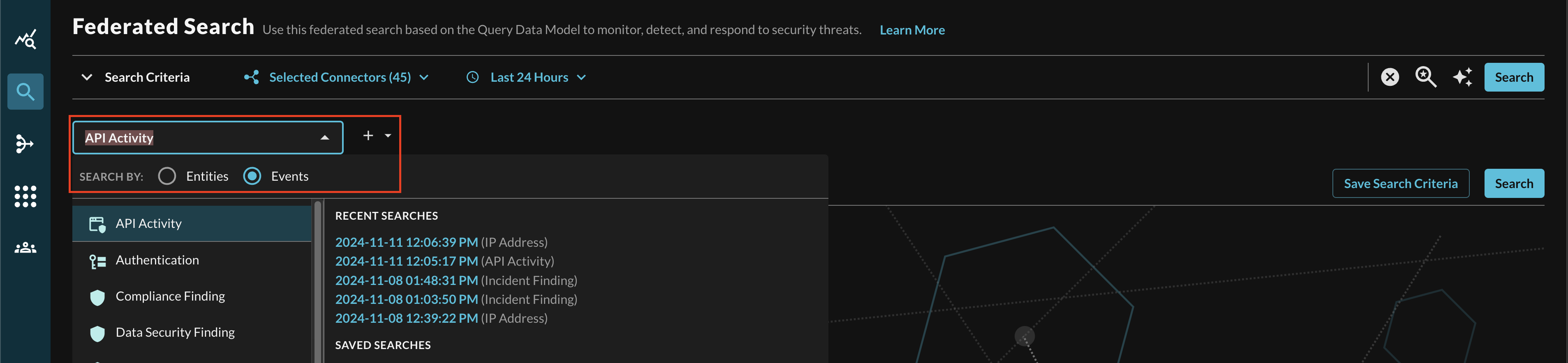 FIG. 9 - Searching for API Activity events with Query Federated Search