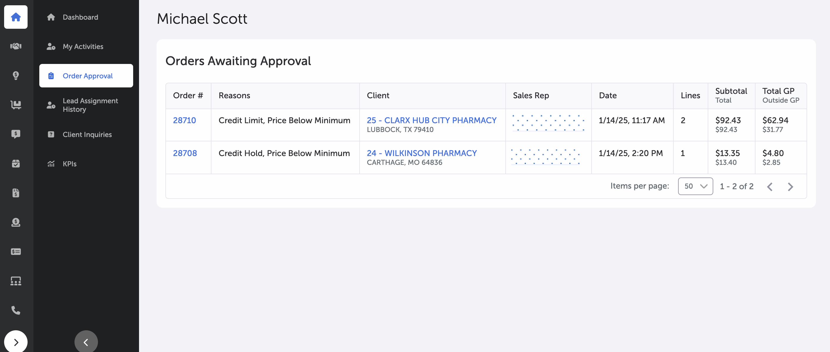 Order Approval Page