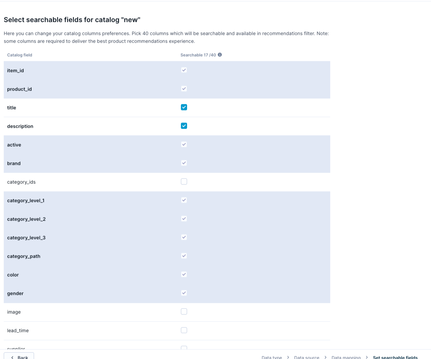 Select which fields are searchable.
