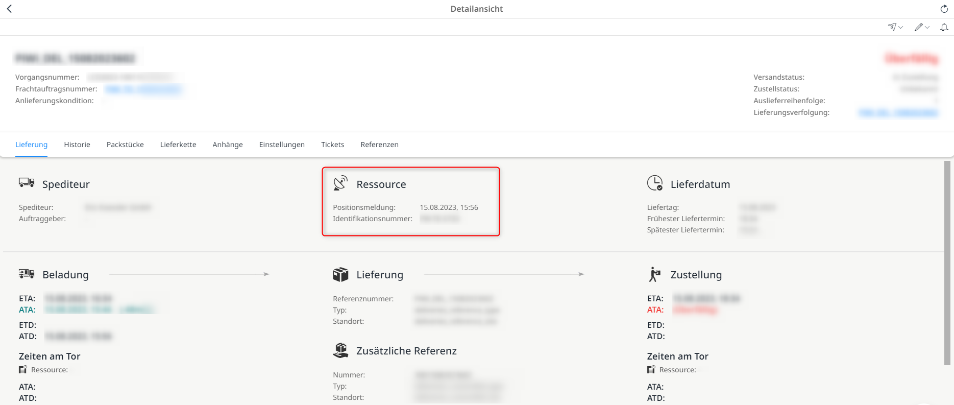 Anzeige der Ressource innerhalb der Detailansicht