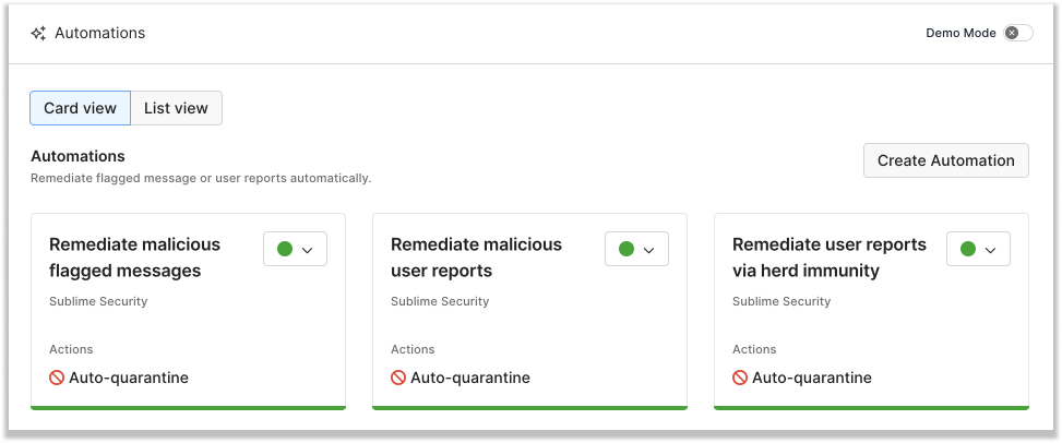 The Automations Card View