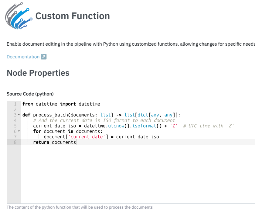 Python function that add the field 'current_date' to each document