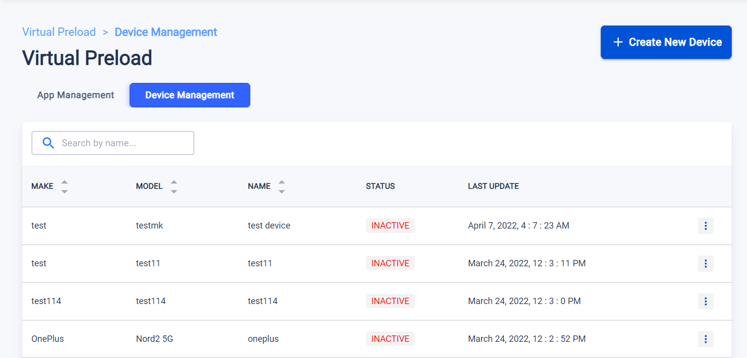 Registering a Virtual Preload apps and device