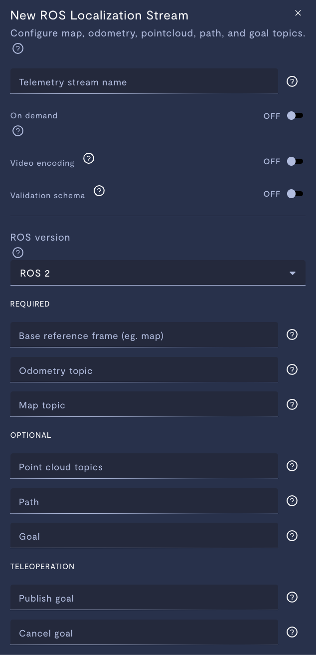 ROS localization telemetry stream configuration