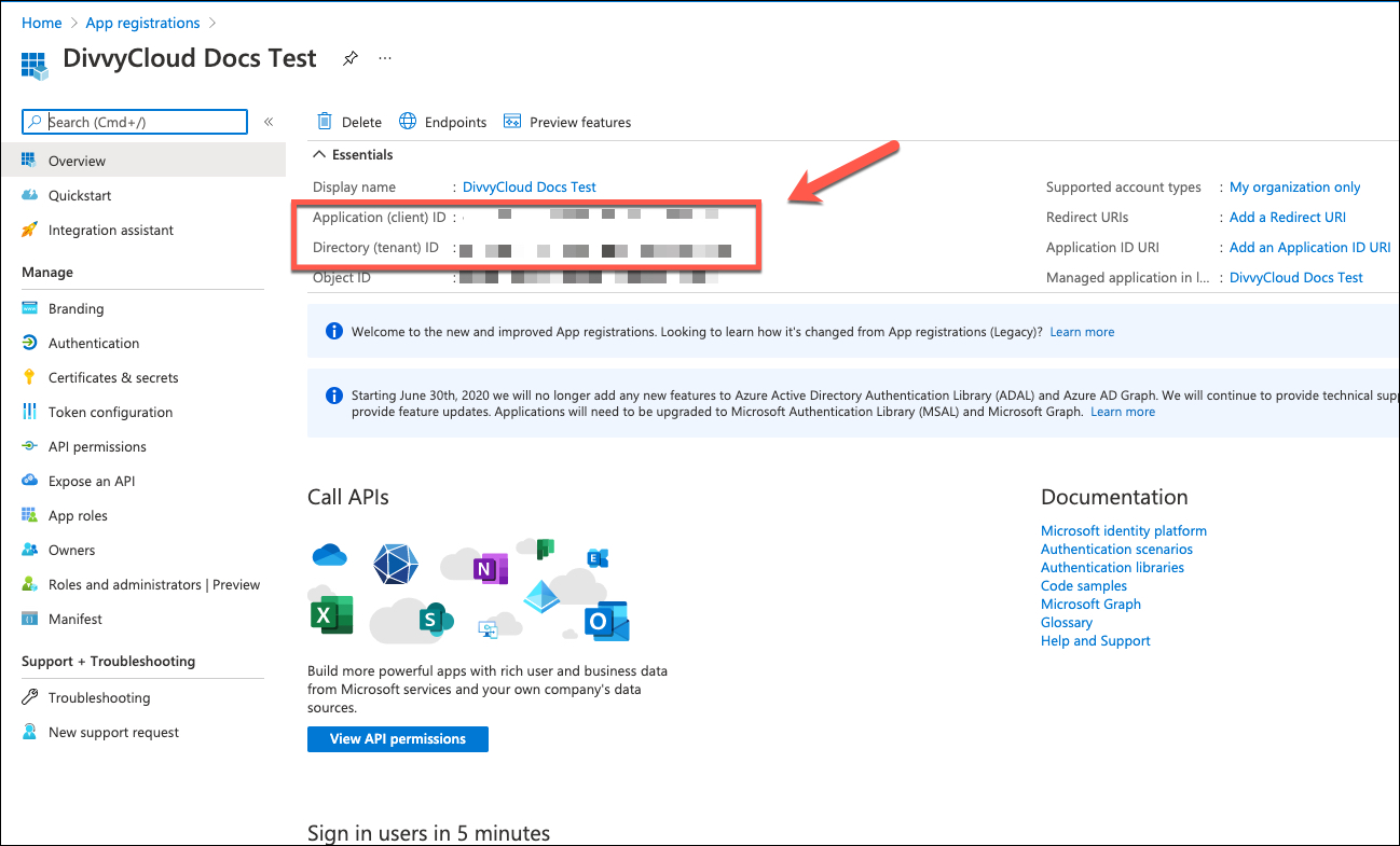 AppRegistrationPreview.jpg Azure Portal - App Preview (details for Application and Tenant ID)