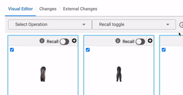 You’ll see two dropdowns after enabling the Bulk Operation mode. The Recall dropdown on the right is used to toggle Add to Recall ON/OFF. Select Operation dropdown on the left is used for selecting the merchandising operations.