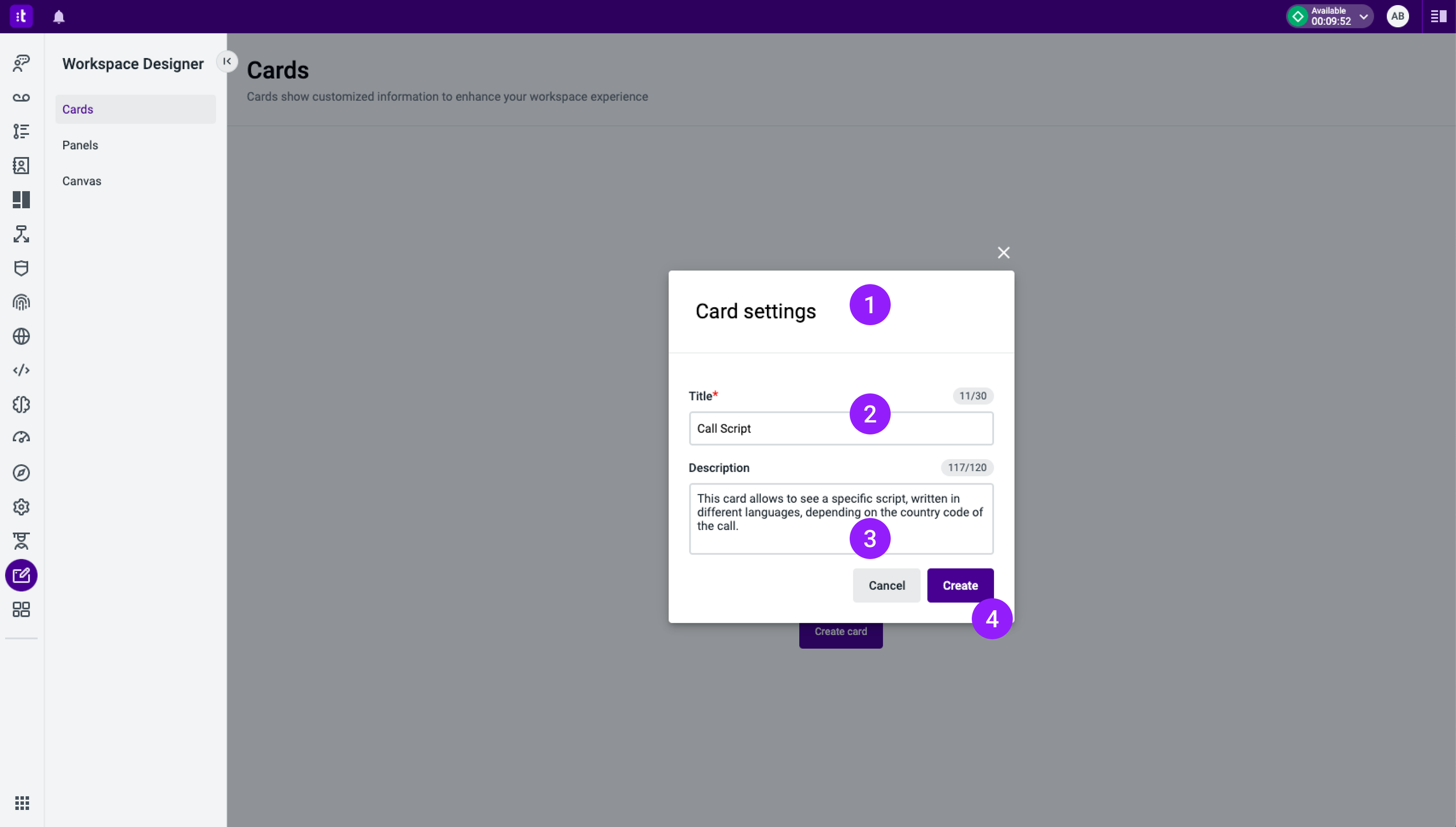 Figure 2 - Card settings modal