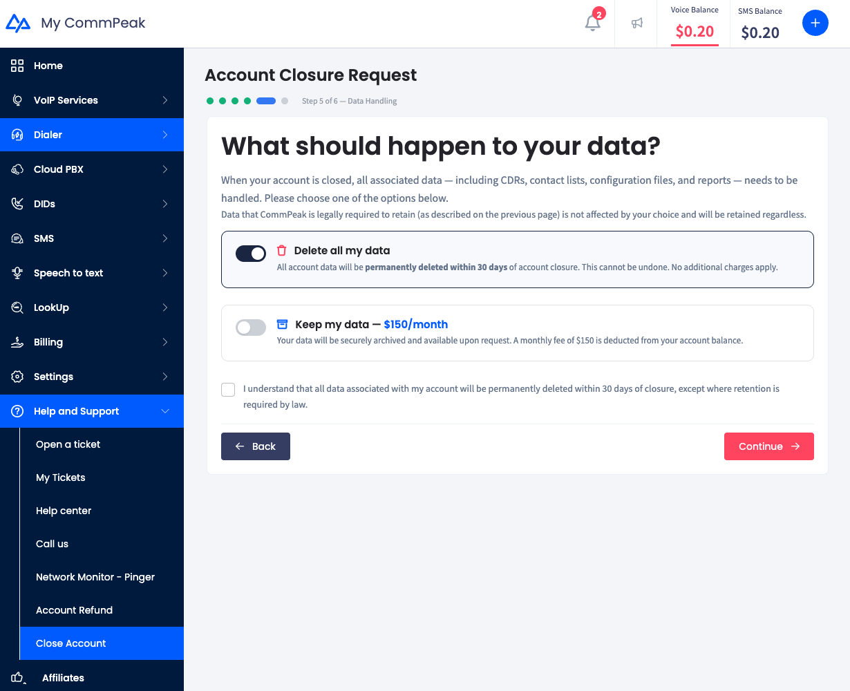 Screenshot of the Account Closure Request: Step 5