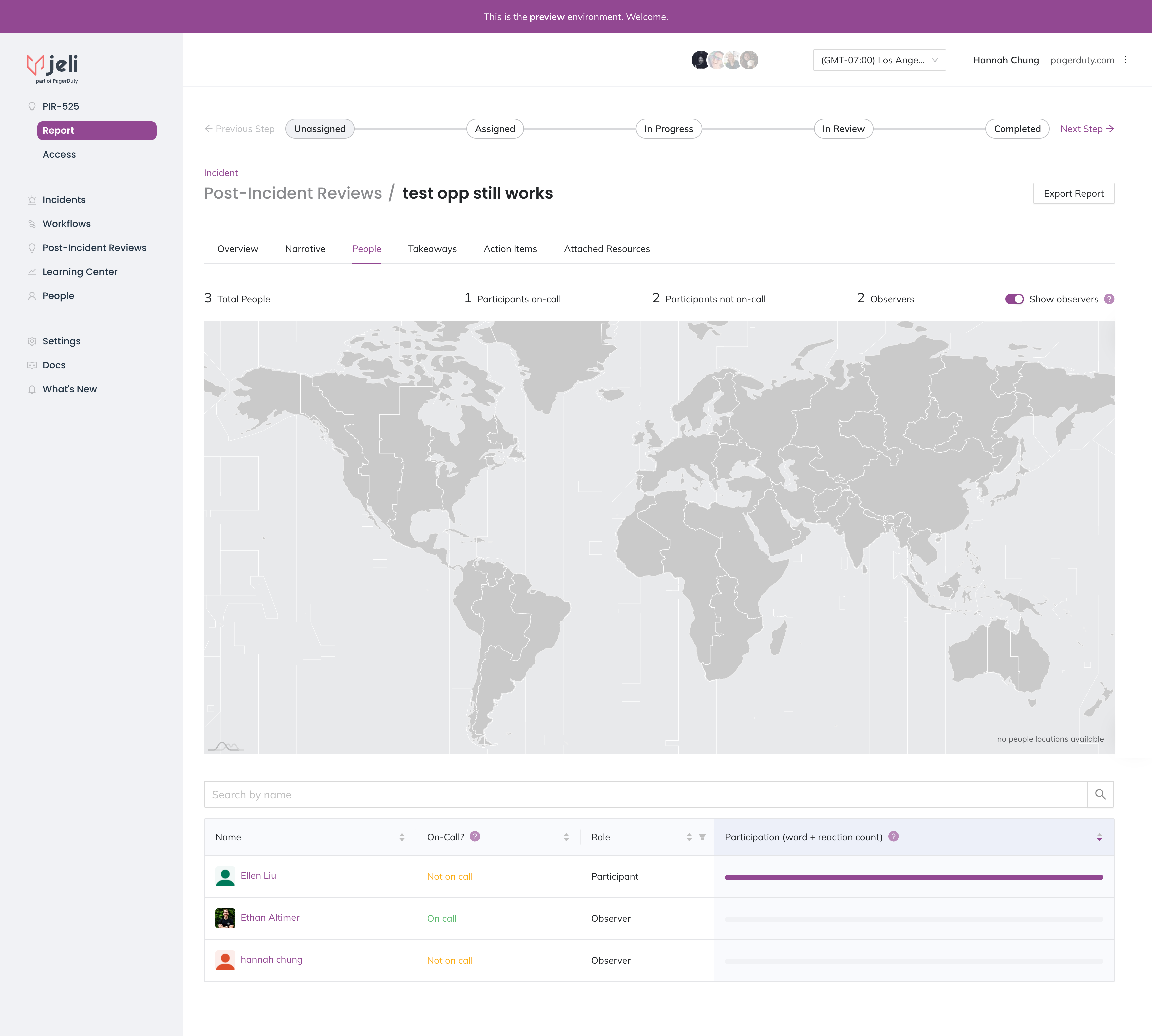 A screenshot of the Jeli web app UI showing the people involved with incidents